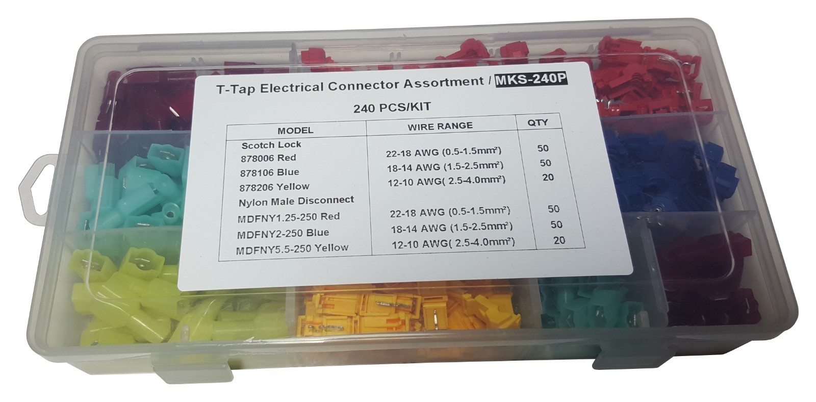 SPADE TERMINALS 240 PCS T-TAP ELECTRICAL WIRE CONNECTOR ASSORTMENT KIT 120 PAIRS