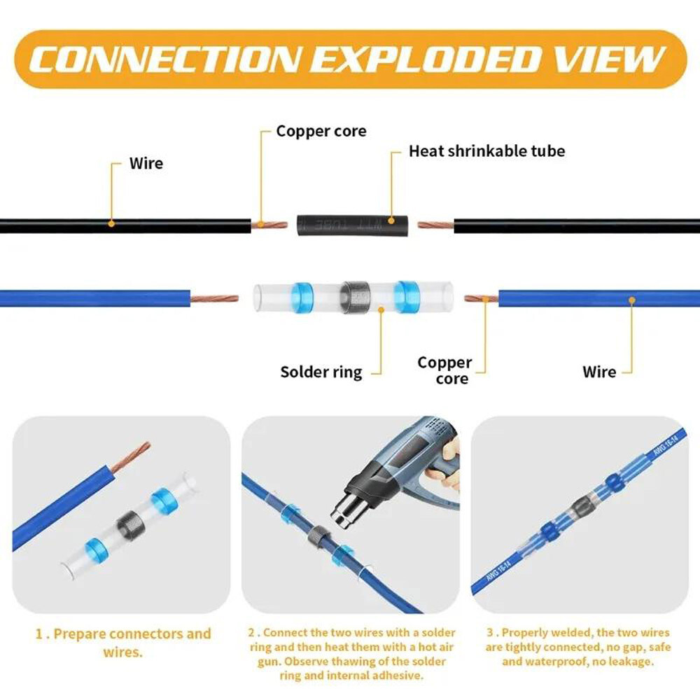 500x Waterproof Heat Shrink Solder Seal Sleeve Wire Butt Connectors Terminal kit