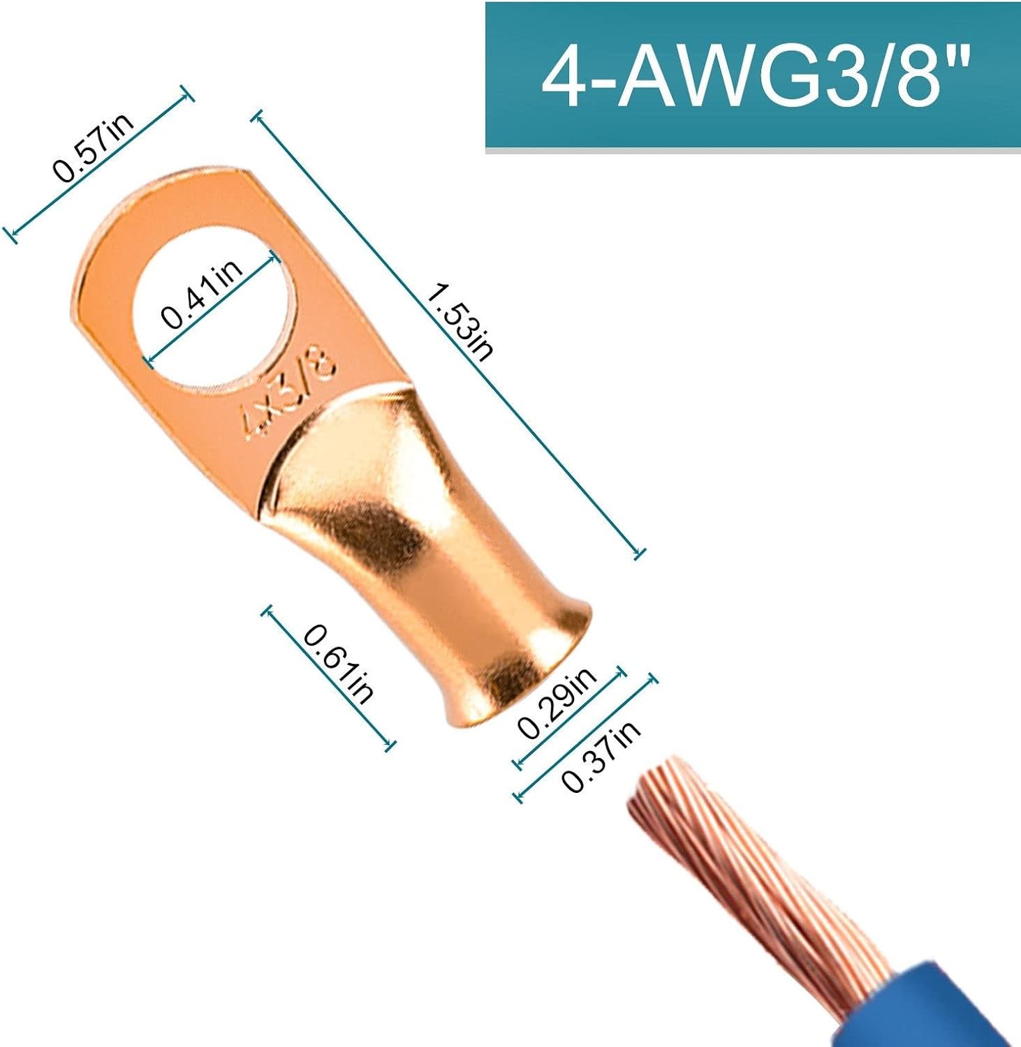 10PCS 4 Gauge Copper Lugs,3/8 Battery Cable Lugs,Wire Connectors