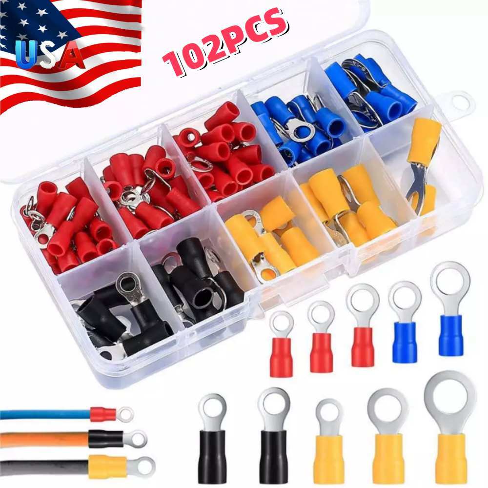 102Pcs Insulated Splice Spade/Crimp/Ring Terminal Electrical Wire Connectors Kit