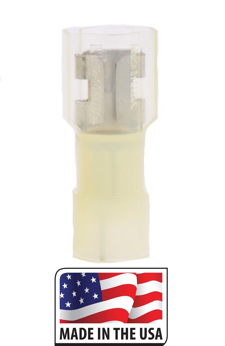 (100) Fully Insulated QD Nylon YELLOW (Female) Electrical Spade Crimp Connector