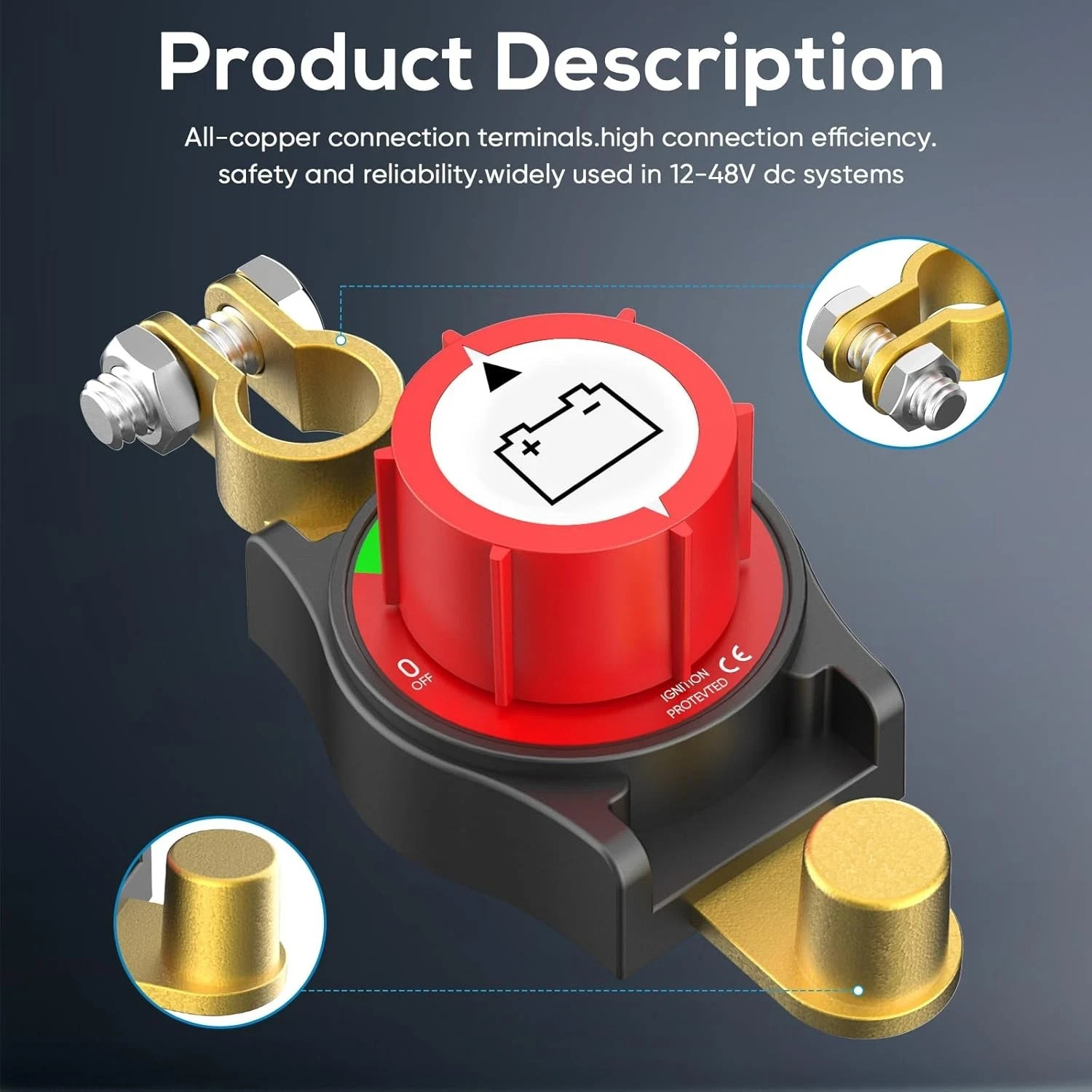 12V-48V Side Post Battery Disconnect Switch Kill Cut Off Switch for Car RV Boat
