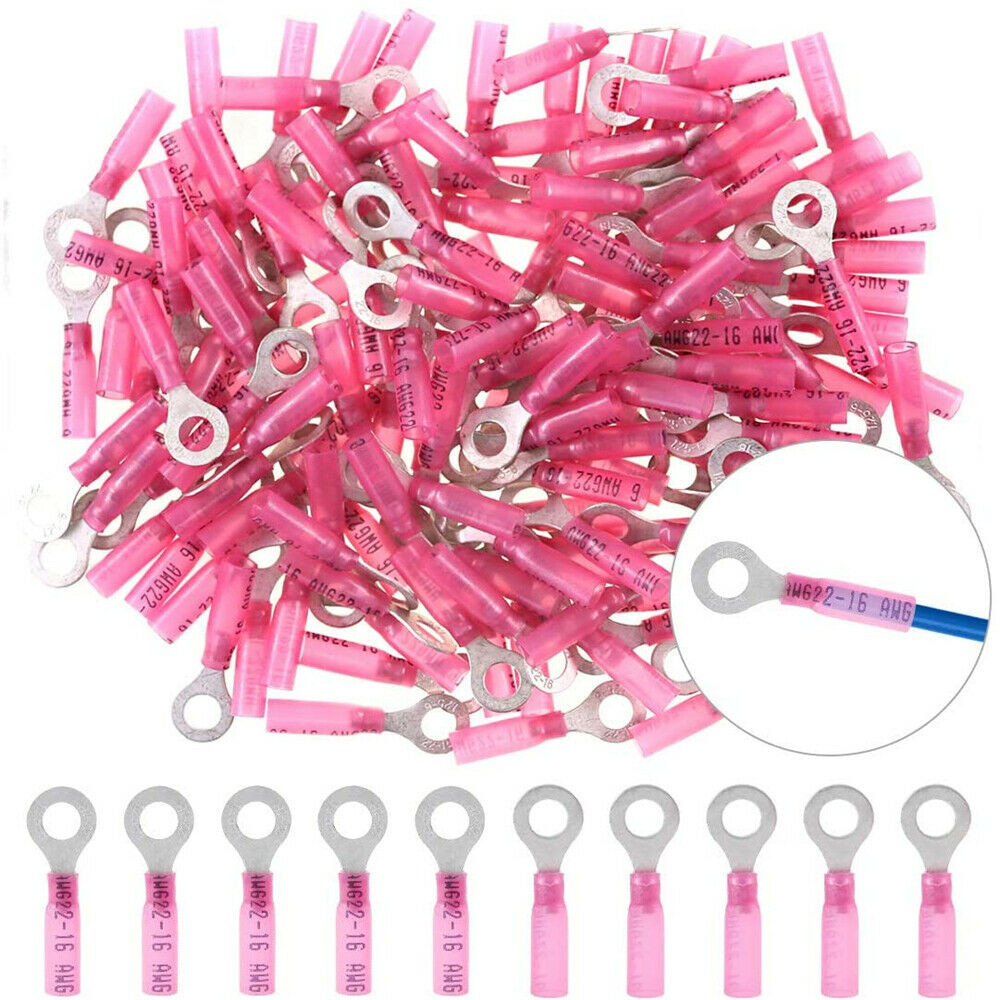 100PCS HRV1.25-6 AWG 22-16 Red Heat Shrink Electrical Wire Solder Terminals