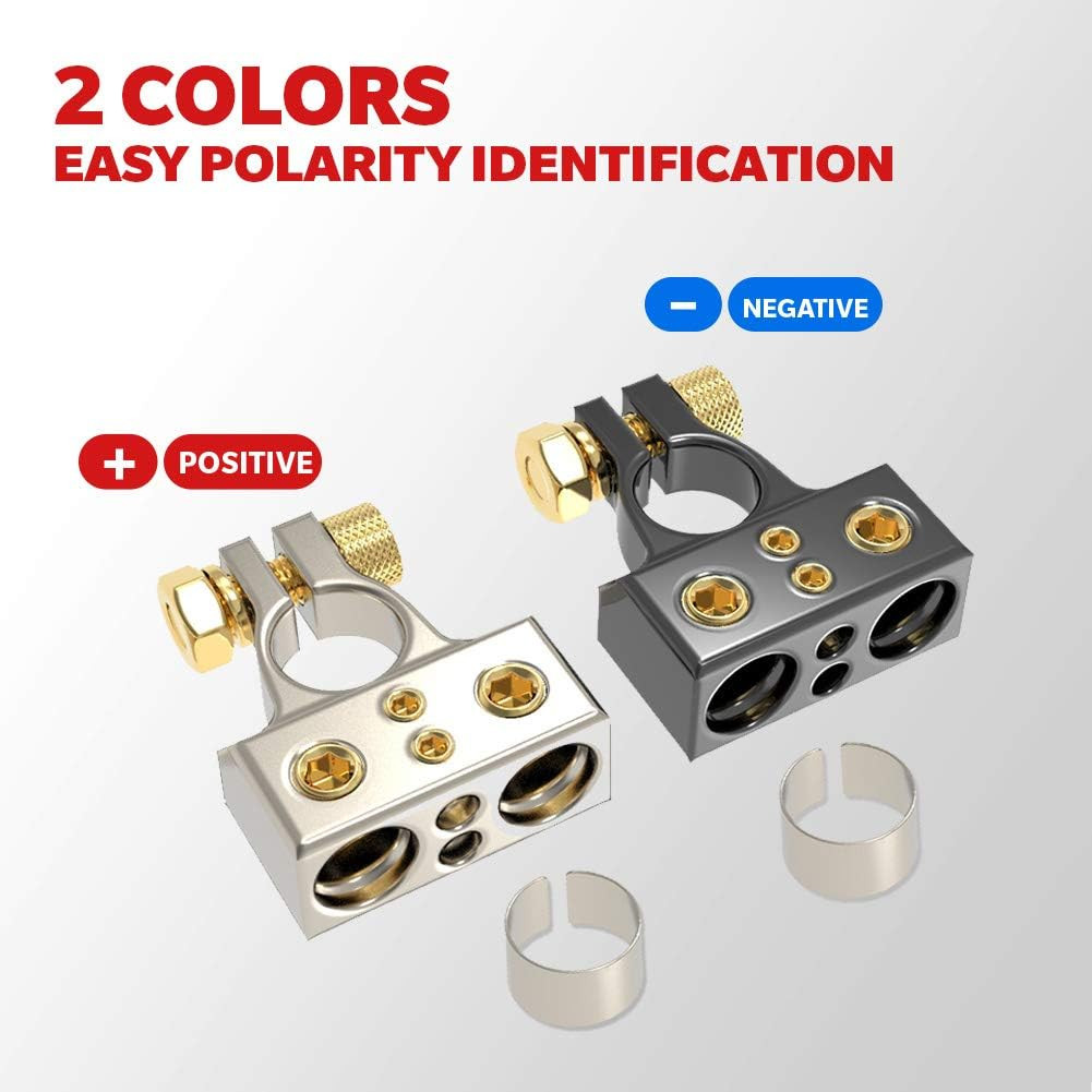 0/4/8/10 Gauge AWG Positive & Negative Car Battery Terminal Connectors with Shi