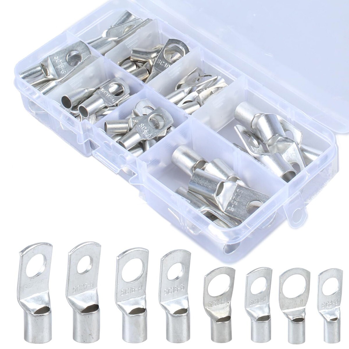 140pcs Copper Lugs Ring Terminals Bare Battery Welding Crimp Wire Connectors Kit