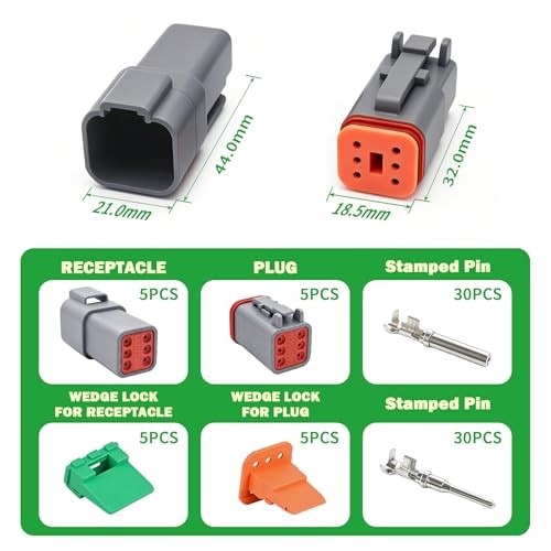 DT6 Pin Deutsch Connector Kit Waterproof Automotive Wire Connectors Gray |