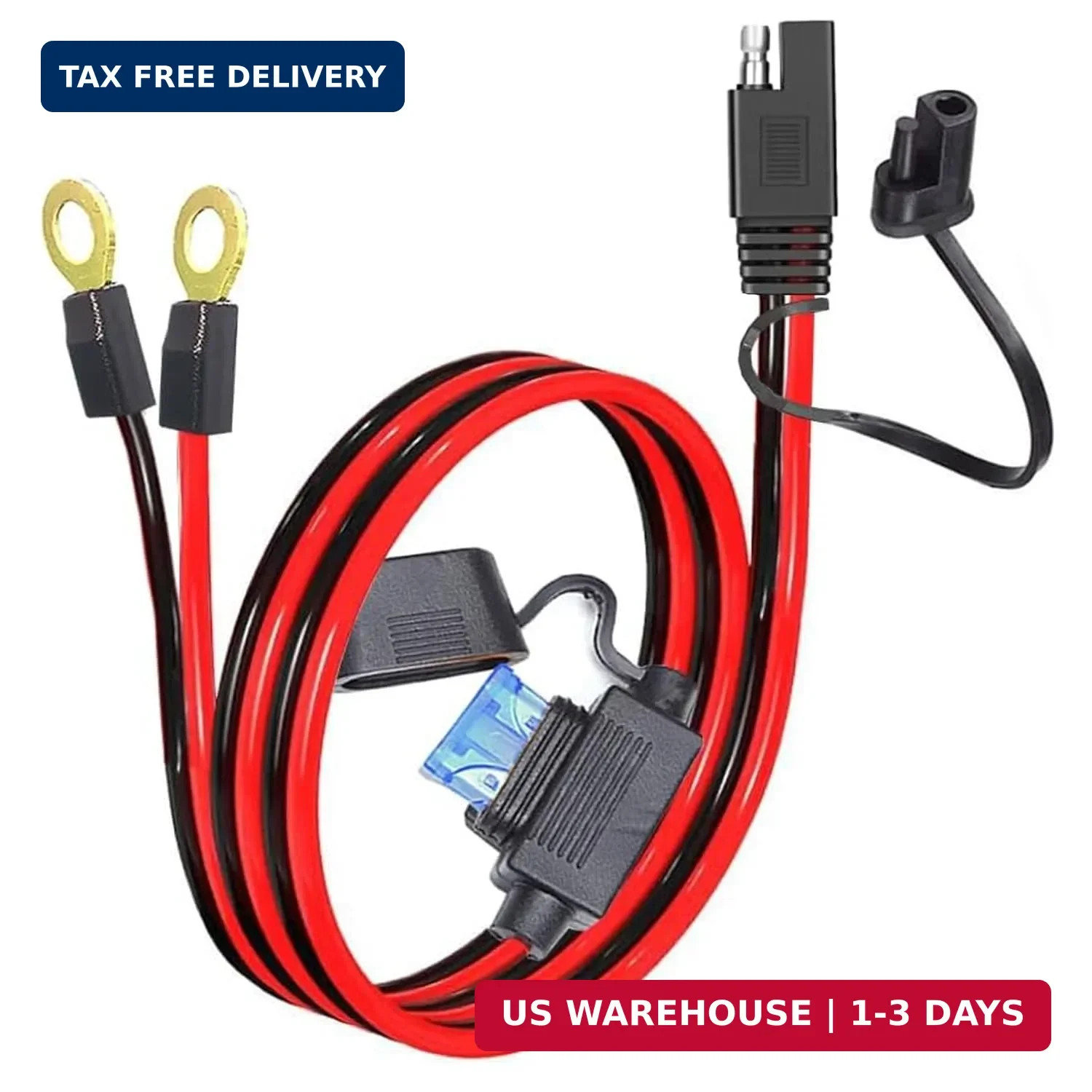Ring Terminal Harness,with 15A Protection Fuse for Safety, 2-Pin SAE Quick Disco