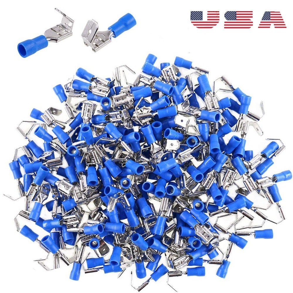 20-200Pcs Blue Piggyback Spade Terminals 6.3mm Blade Wire Connector 16-14AWG kit