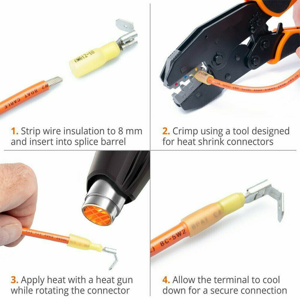 50/75/150x 22-10AWG 3 Way Wire Connectors Heat Shrink Piggyback Spade Terminals