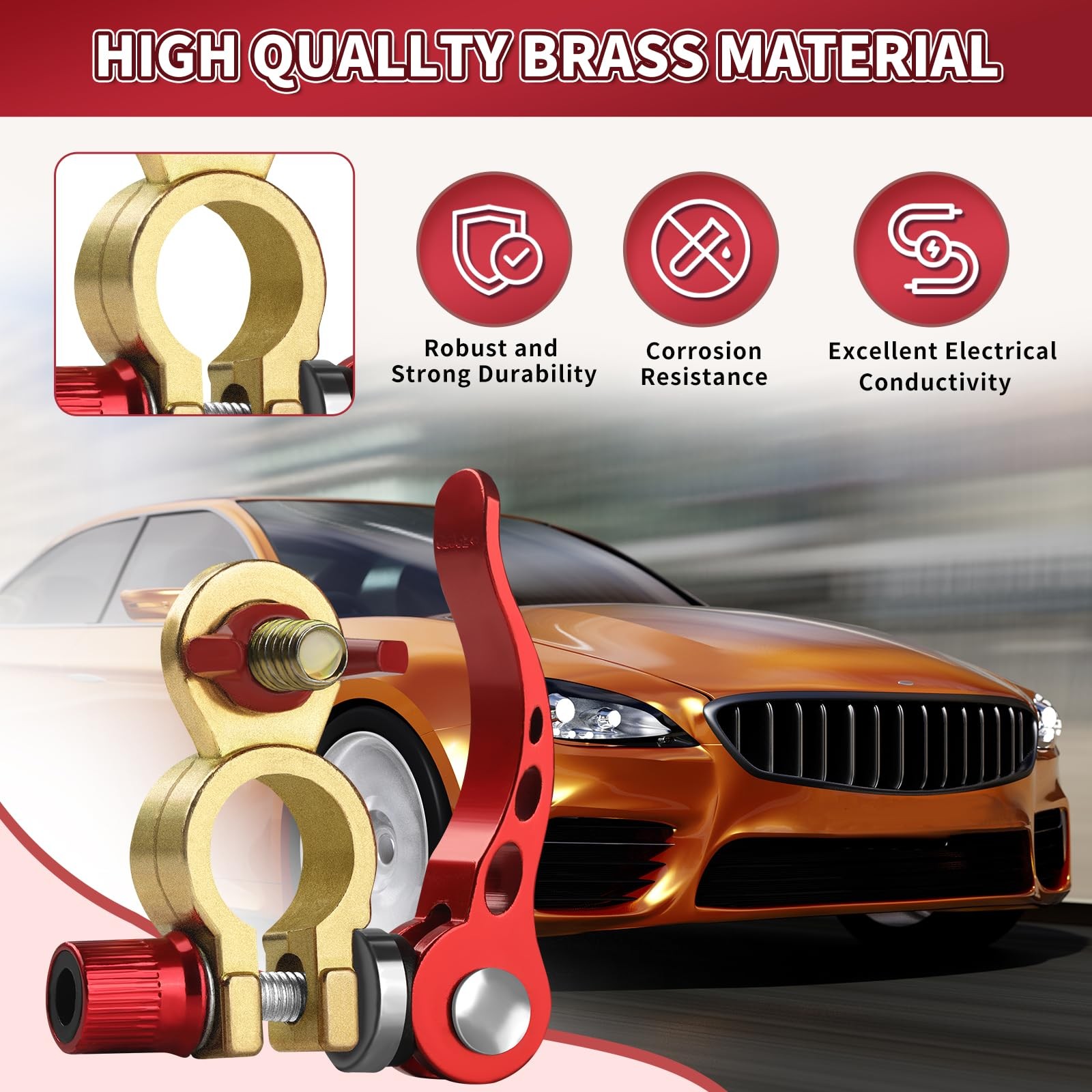 Battery Terminal Connectors 1 Pair, Terminals Brass (M8 x 25mm…
