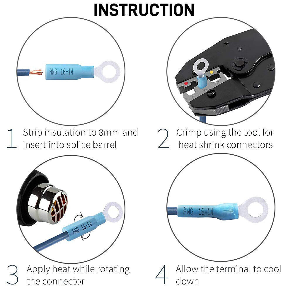 50x Wire Crimp Connectors Waterproof Heat Shrink Ring Terminals M5 M6 M8 M10 US