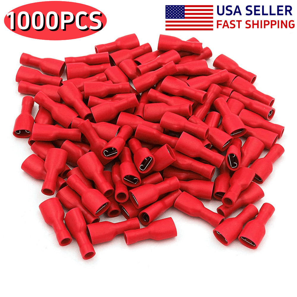 1000pcs 0.25″ Female Quick Disconnect Spade Terminals Fully Insulated Connectors