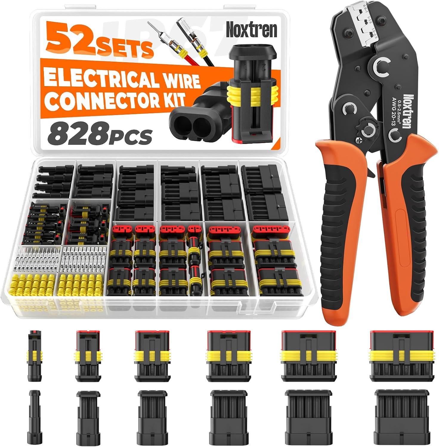 828Pcs 52 Sets Waterproof Automotive Electrical Wire Connectors with Ratcheting