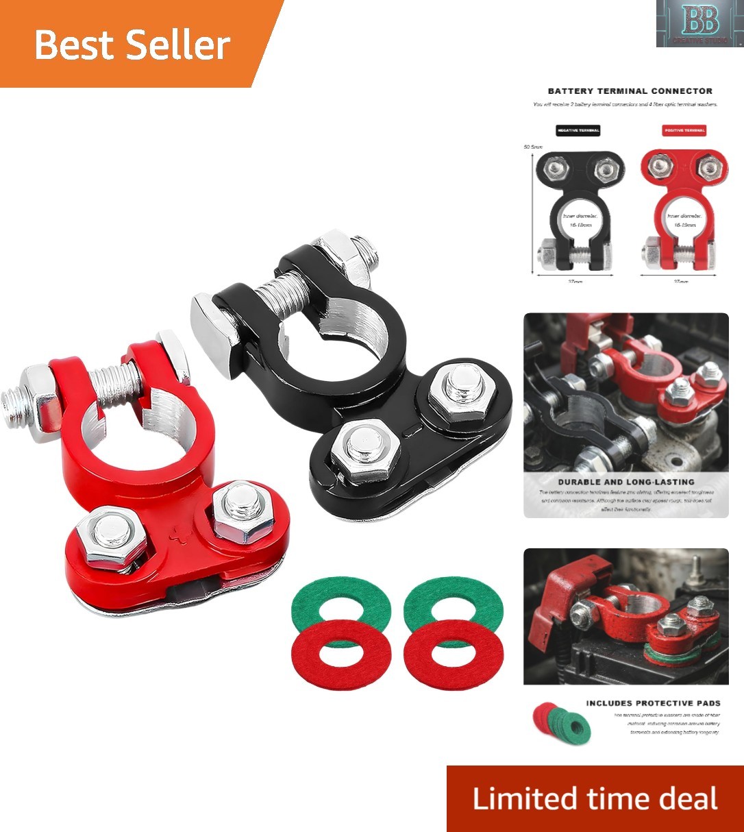 2PCS Aluminum Battery Post Connectors with Anti-Corrosion Washers for Vehicles