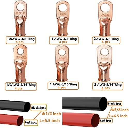 SVAAR 0 Gauge 1 Gauge 2 Gauge Copper Wire Lugs with 5/16″ and 3/8″ Stud Ring …