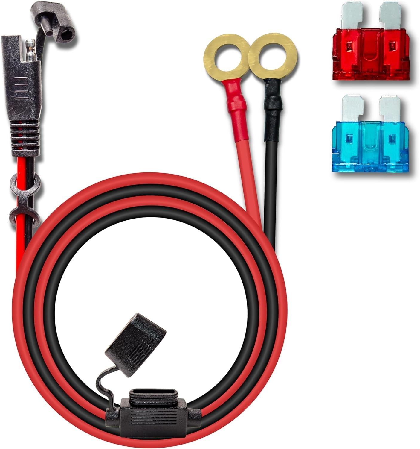 16AWG 6FT Motorcycle Battery Charger Cable, SAE to O Ring Terminal Quick Disconn