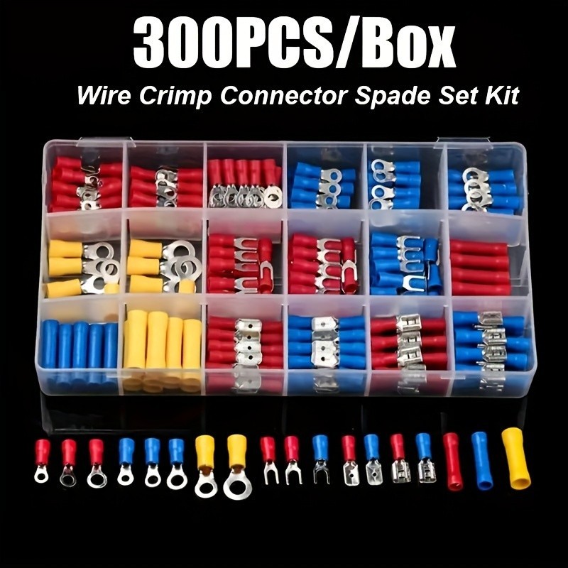 300PCS Wire Crimp Terminals Kit – Assorted Electrical Connectors for Wiring Proj