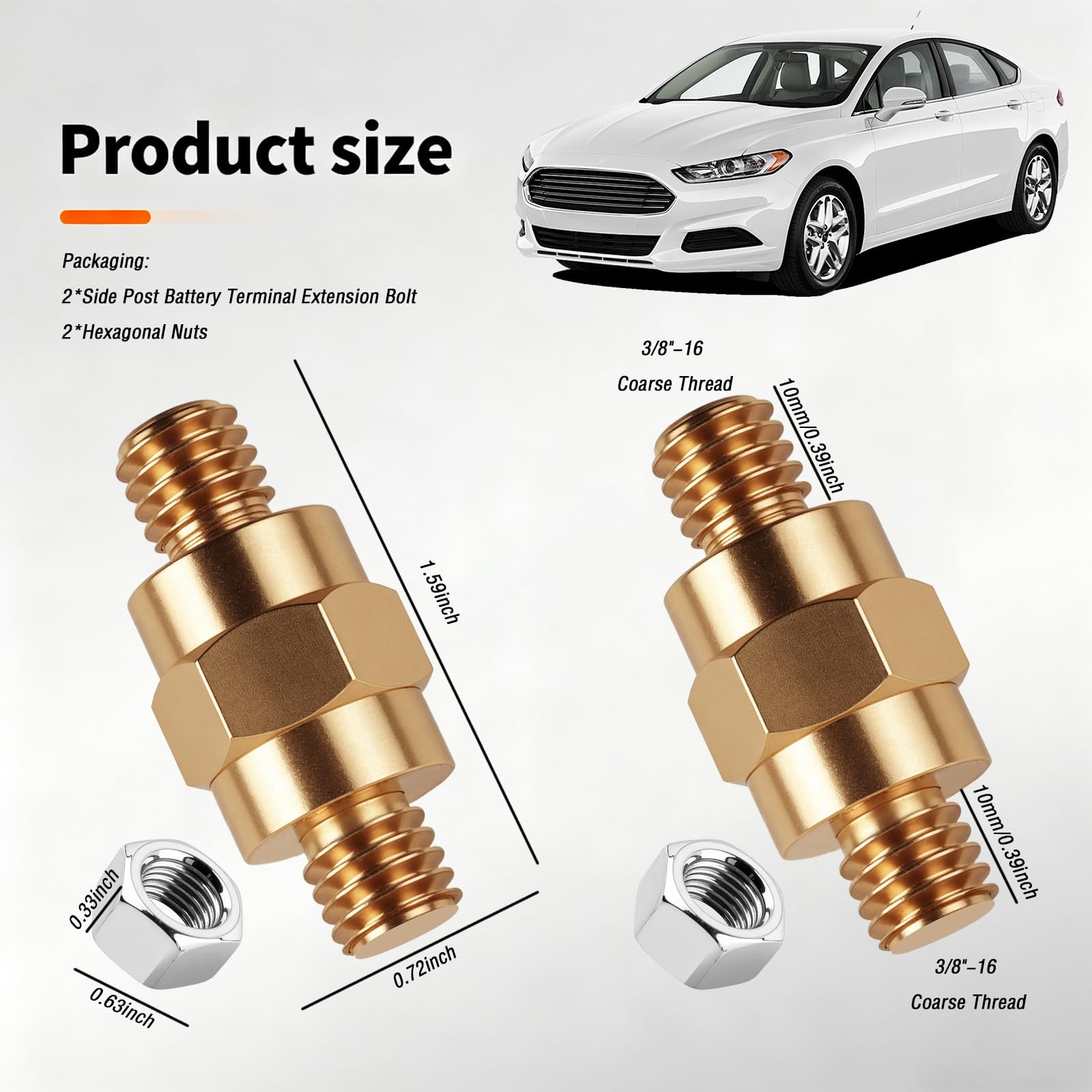 2 Set Side Post Battery Terminal Extension Bolt with Nuts,3/8″-16 Coarse and 3/8