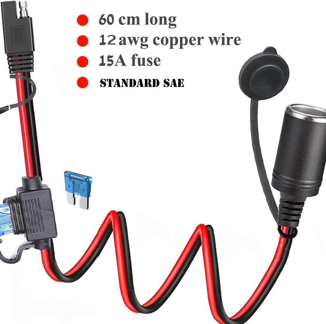 12AWG SAE to Motorcycle Female Cigarette Lighter Socket 12V-24V Extension Cable