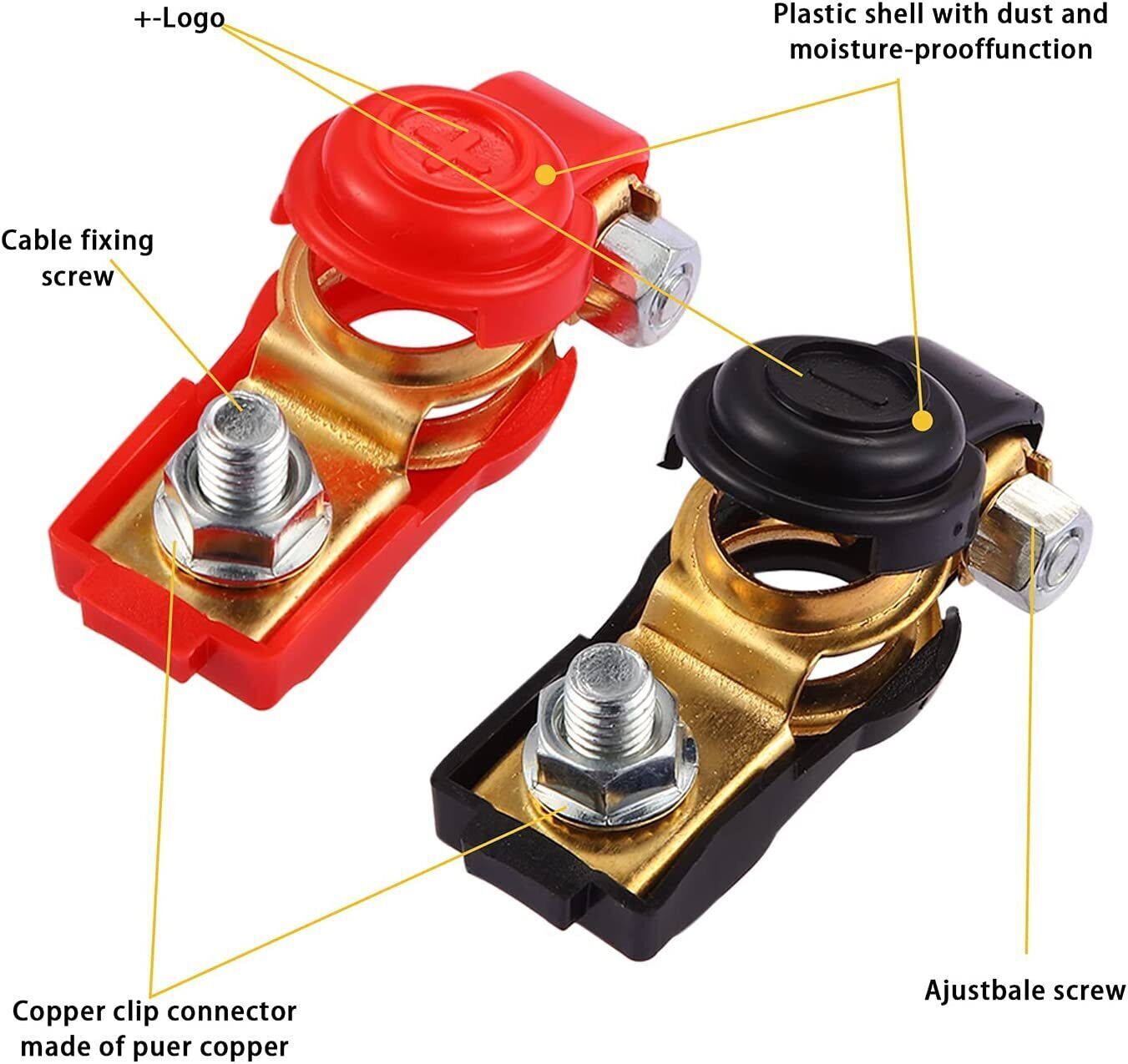 2 Car Battery Terminal Connector Positive Negative Post Heavy Duty Clamp Clip