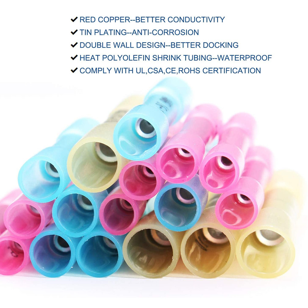100/200PCS Waterproof Seal Butt Terminals Heat Shrink Crimp Wire Connectors Kit