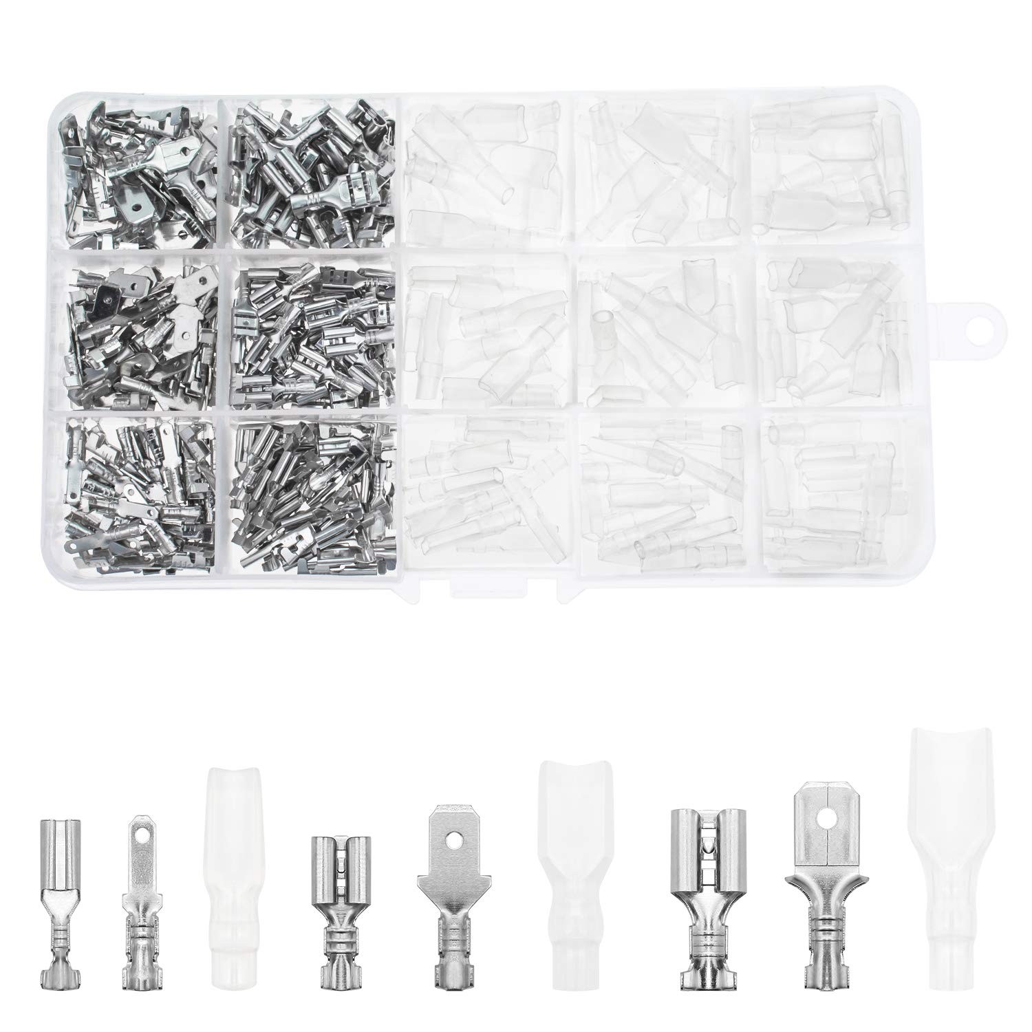 345Pcs Quick Splice 2.8mm 4.8mm 6.3mm Male and Female Wire Spade Connector Wi…