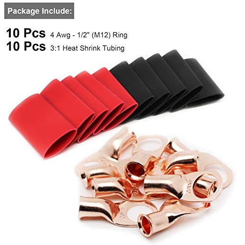 pcs 4 AWG-1/2 Battery Lugs,Heavy Duty Wire Lugs,Ring 4 Awg – 1/2″ (M12) Ring 10