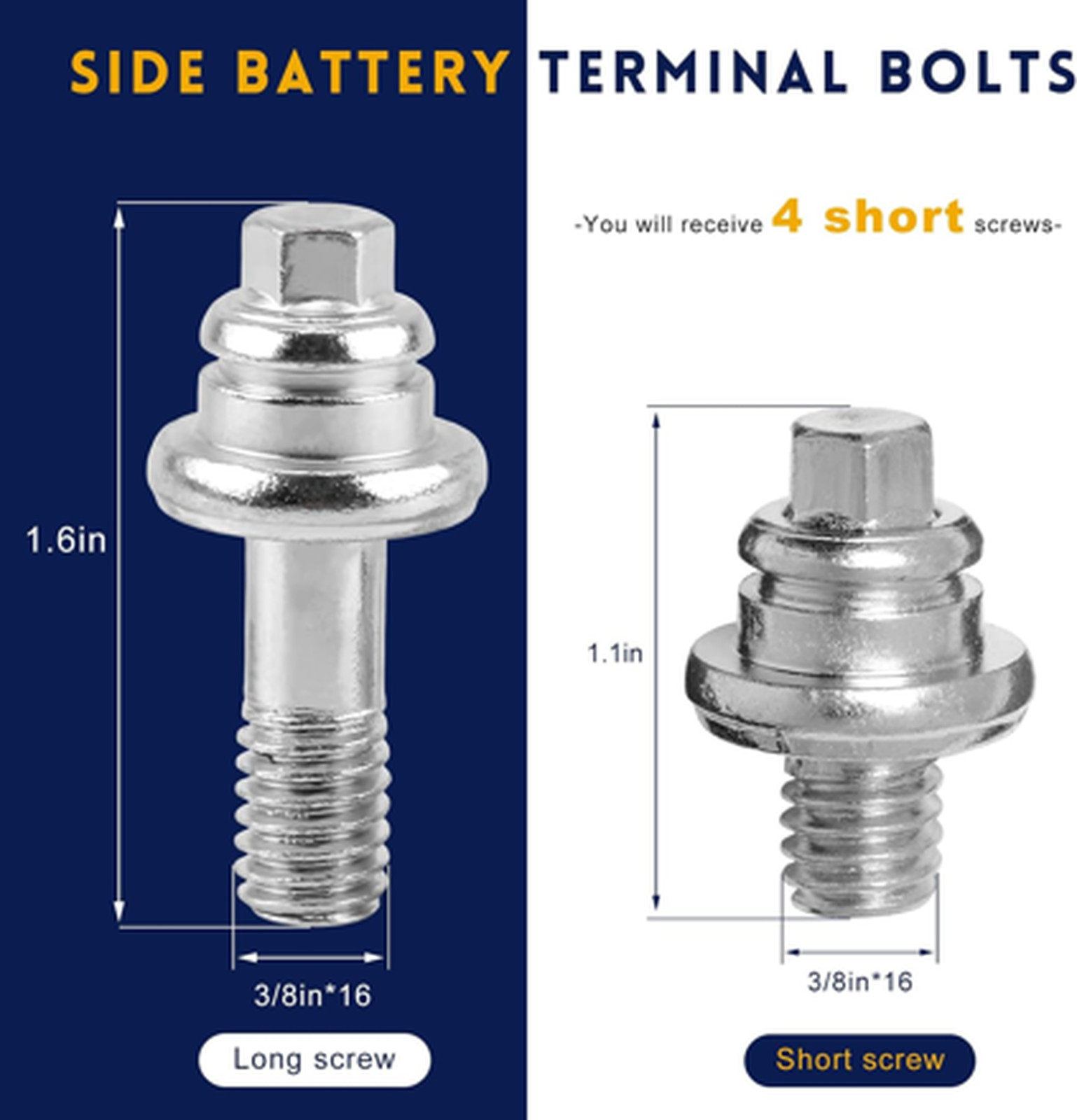 4 PCS Side Battery Terminal Bolts, 3/8″-16 Battery Terminal Side Post Extension