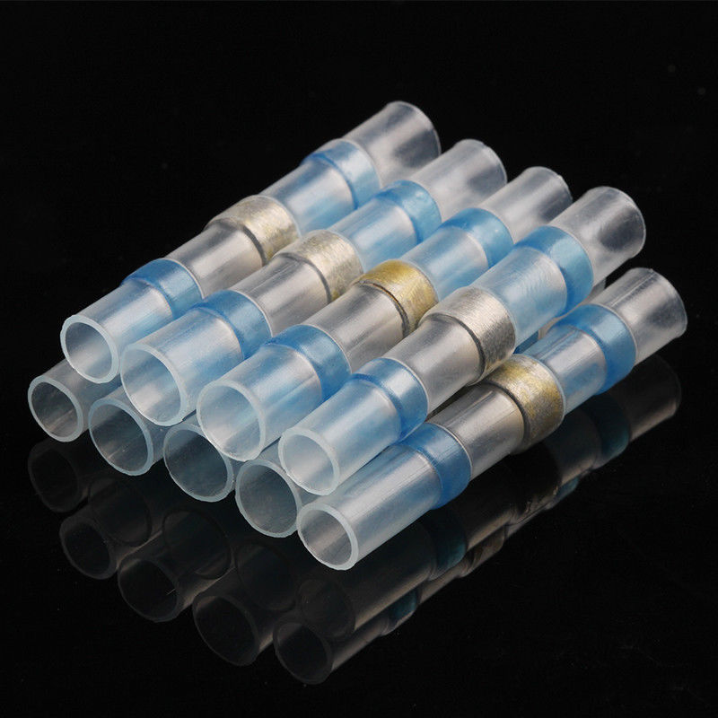 100PC 16-14Ga AWG Electrical Solder Seal Heat Shrink Butt Connectors Solder Blue