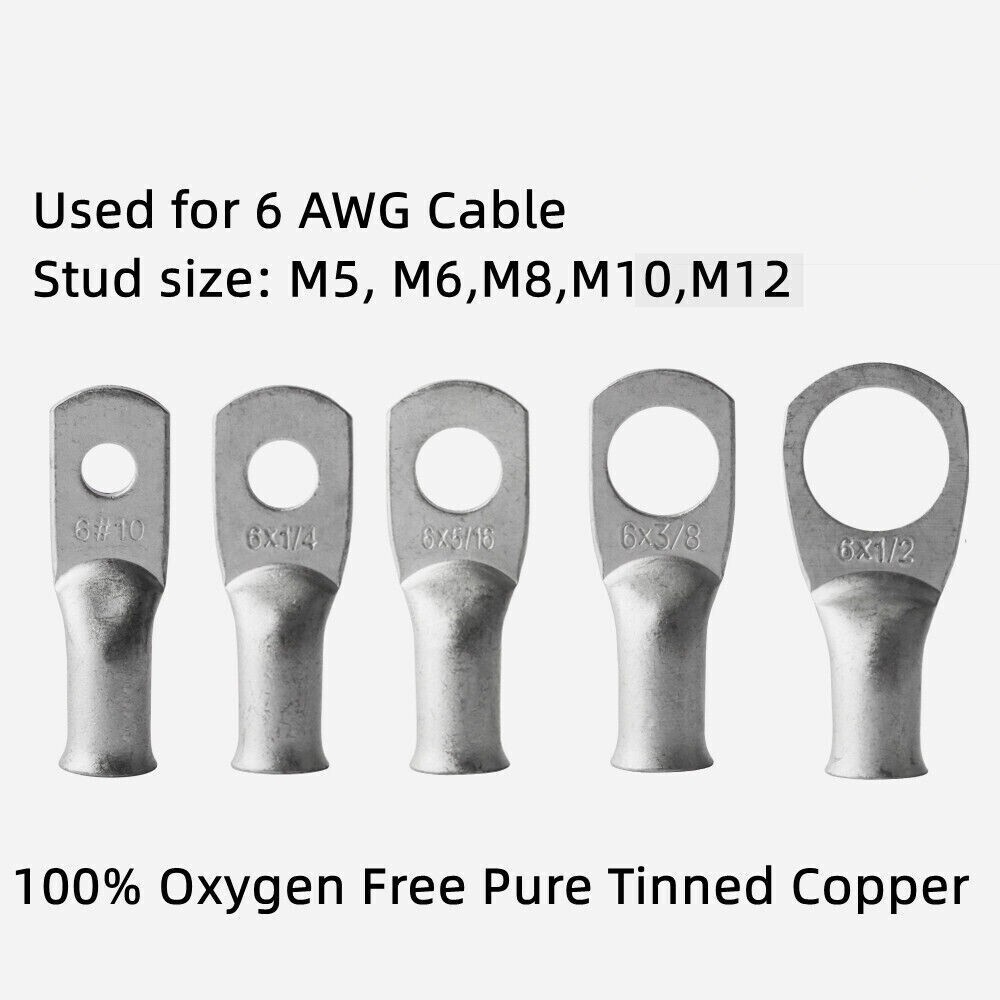Marine Grade Tinned Copper Eyelet Battery 6AWG Cable Lug Ring Terminal Connector