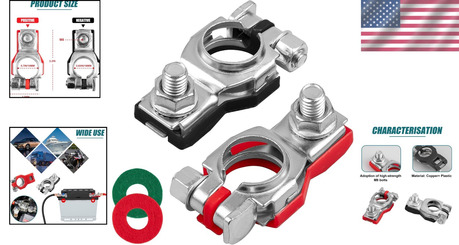 Corrosion-Resistant Battery Connectors – Pure Copper, Easy Install, Pair of 2
