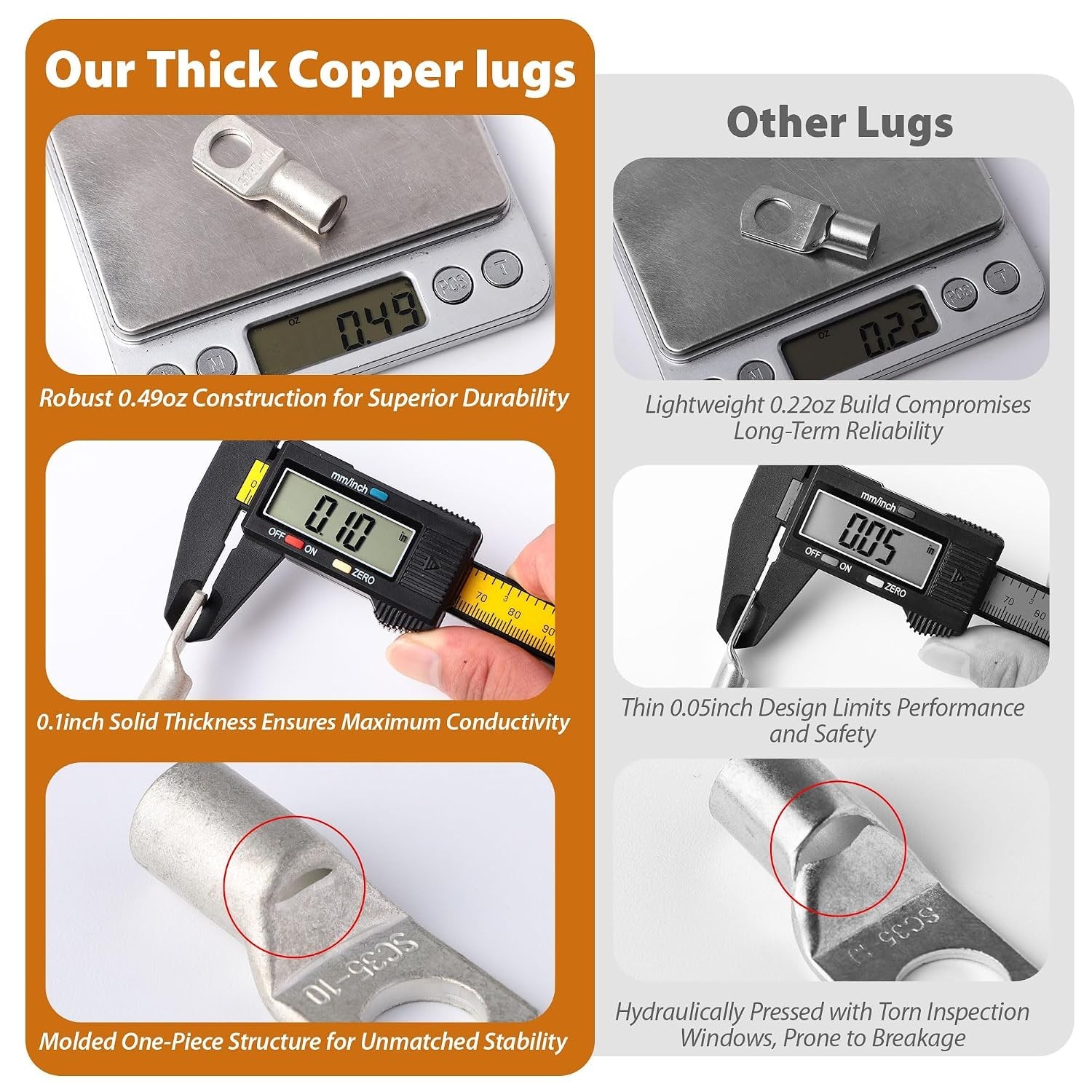 176 Pcs Thick Copper lugs，Electric Wire Lugs， 4 6 8 10 12Gauge，88Pcs Tinned H…