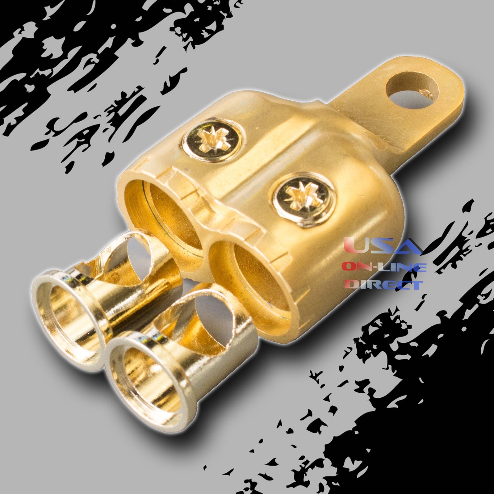 4pc GOLD Dual 0/2 AWG Gauge Ring Battery Terminal Adapters Marine Audio USA