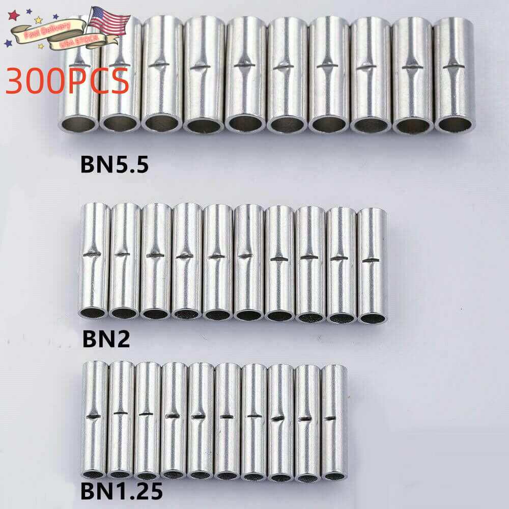 300Pcs Copper Bare Wire Splice Terminals Uninsulated Ferrules Crimp Connectors