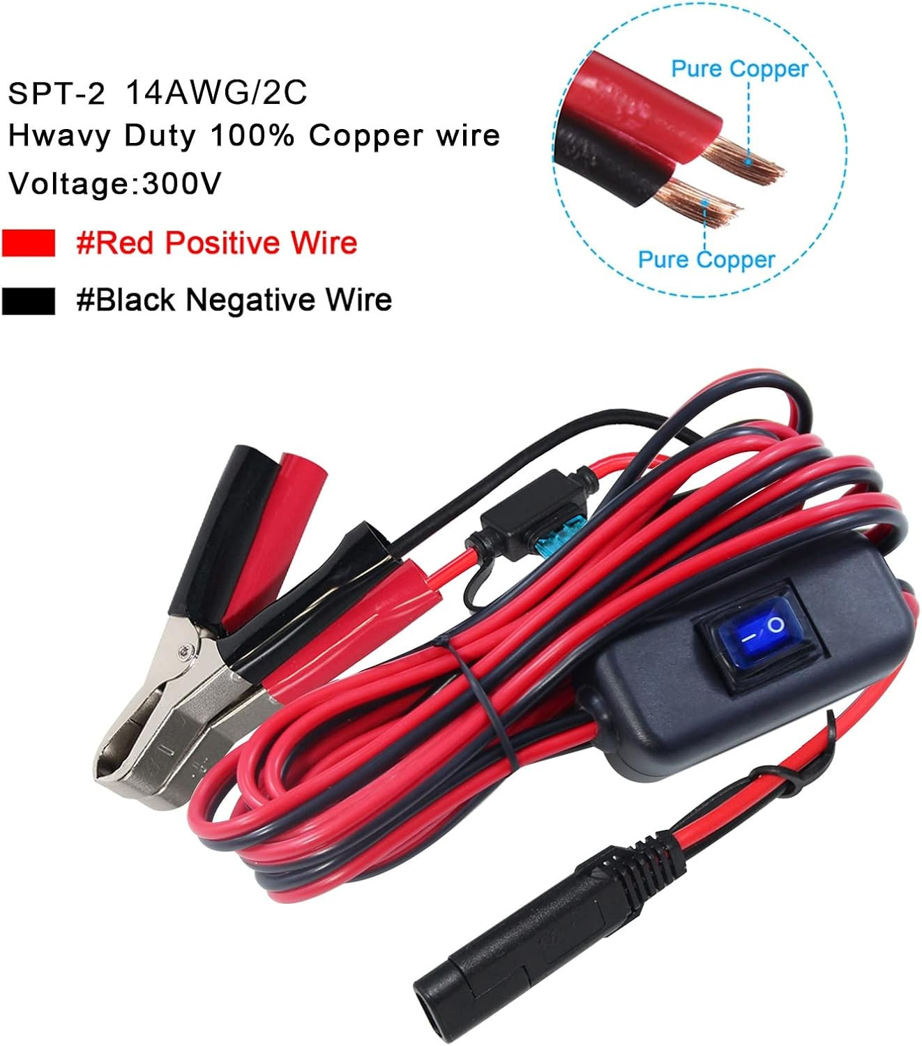 SAE to Battery Alligator Clip – 12V SAE 2Pin Quick Disconnect Cable 10Ft SAE to