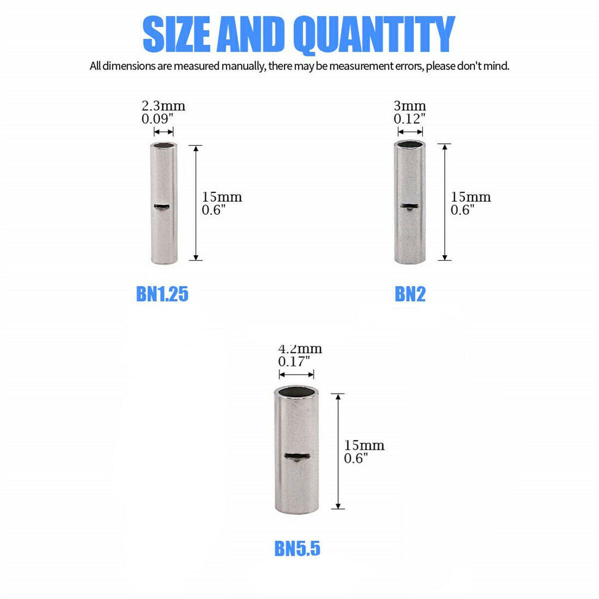 10x Tube Cable Lugs Butt Connector Crimp Connector Cable Connector Set 0.5-6mm²