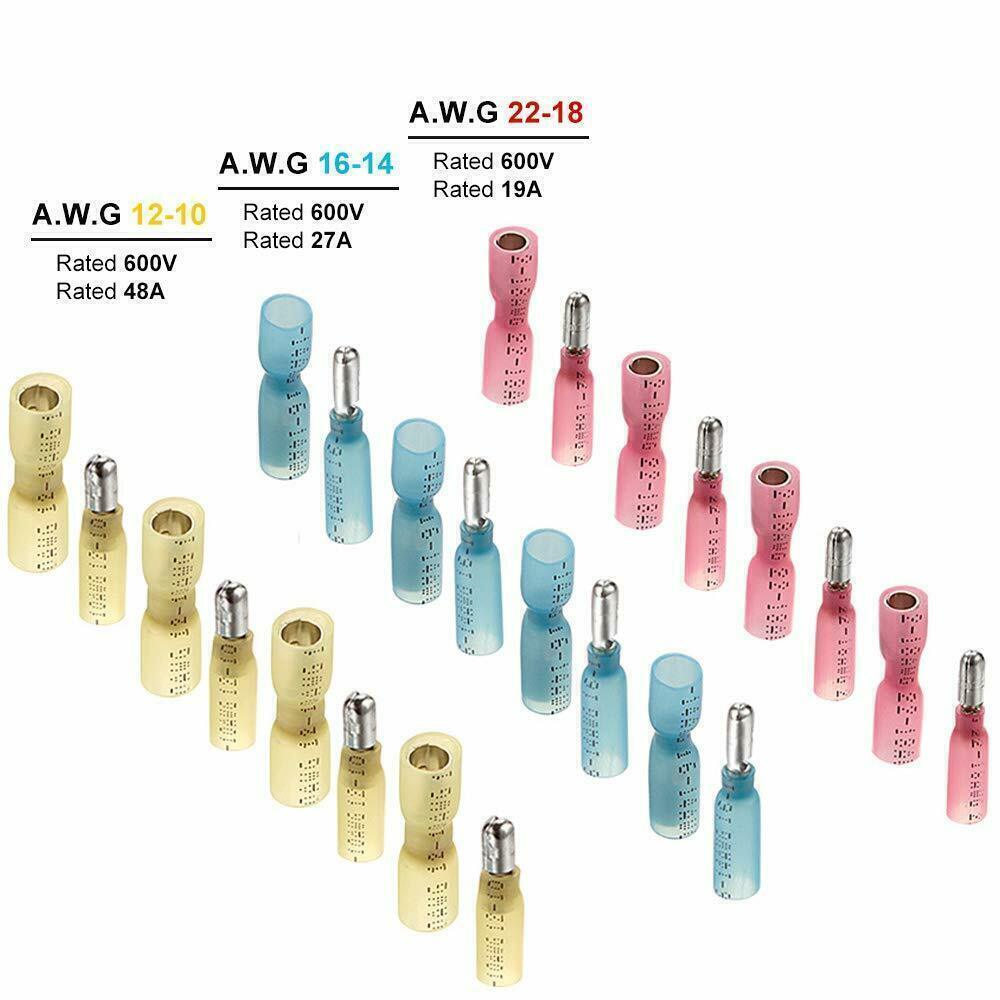 22-10AWG Crimp Connectors Heat Shrink Male Female Spade Bullet Terminals Wire