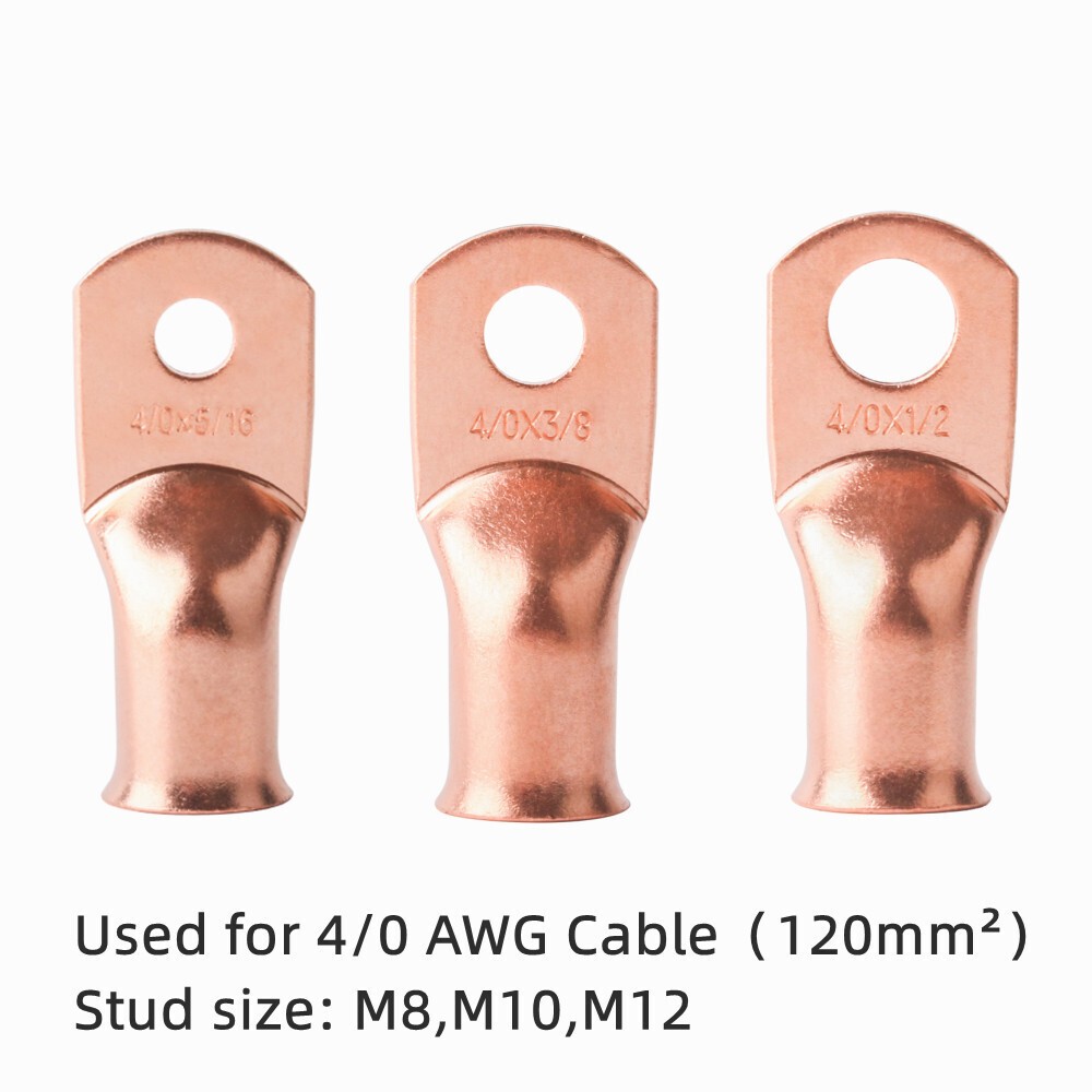 Copper Ends Lugs Crimp Ring Battery Terminals Gauge 4/0AWG Cable Wire Connectors