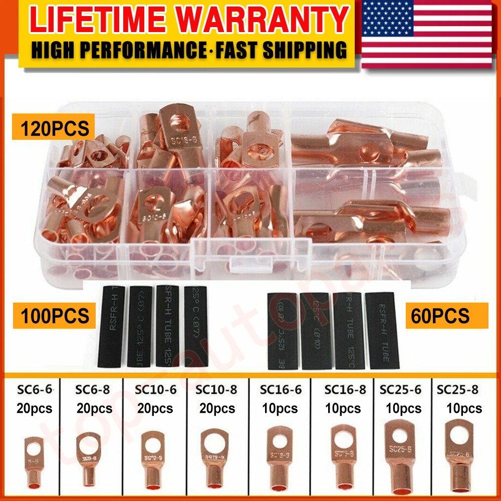 280PCS Car Copper Lug Ring Terminals Cable Electrical Wire Crimp Connectors Kits