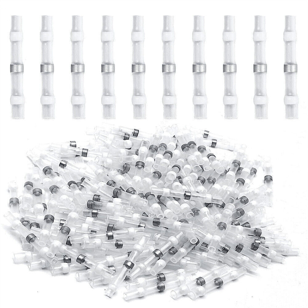 White 50pcs Solder Seal Sleeve 26-24AWG Heat Shrink Butt Wire Connector Terminal