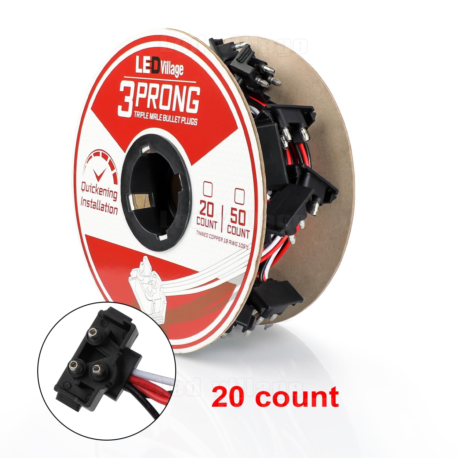 20 Count Continuous 3 Prong Plug Wire Harness Roll Triple Male Bullet Right A