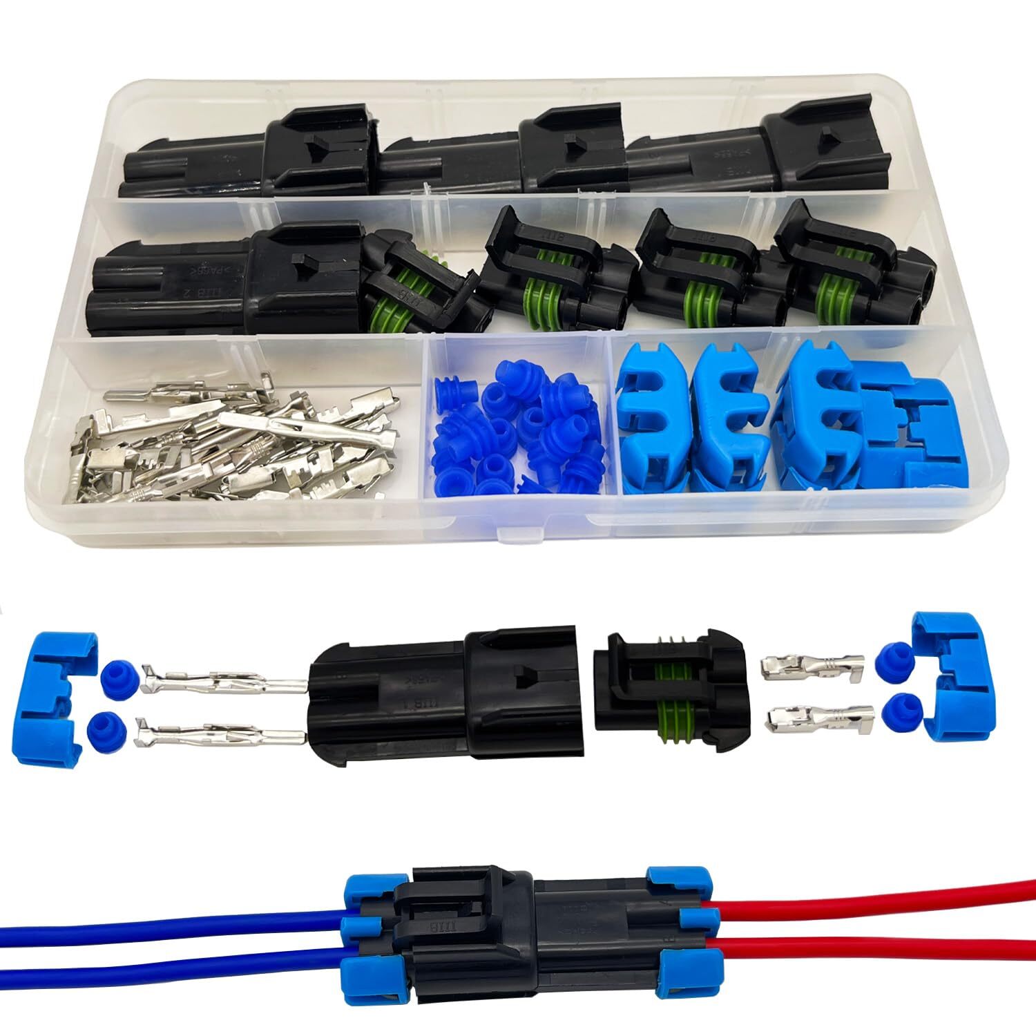14-12 AWG 2 Pin Connector Weather Pack Connectors Kit 2 Wire Waterproof Autom…