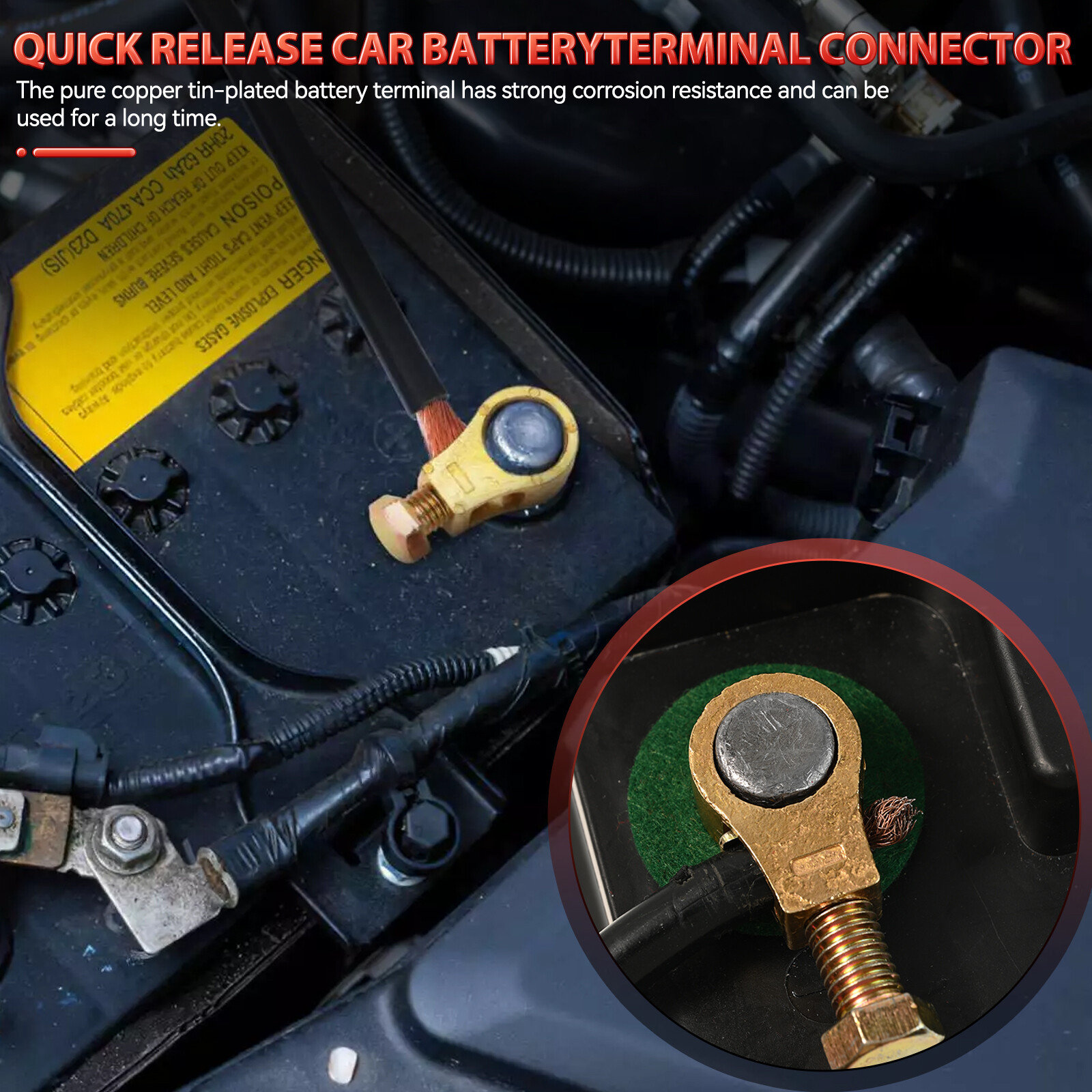 4x Car Pure Copper Battery Connection Clips Battery Terminal Clamp with Washers