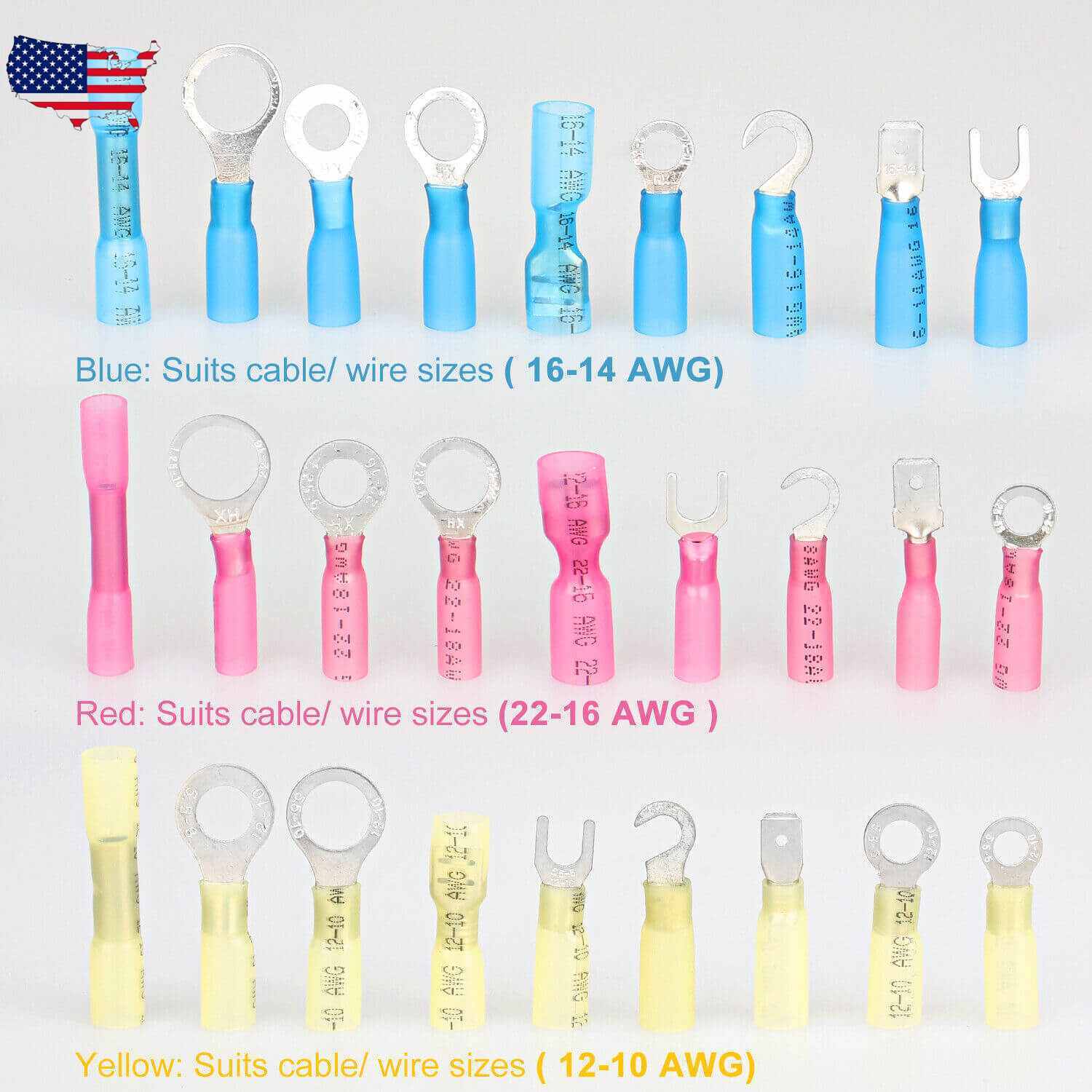 Assortment Heat Shrink Wire Connectors Electrical Ring Spade Crimp Terminal USA