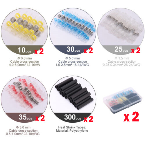 350pcs Waterproof Solder Seal Sleeve Heat Shrink Butt Wire Connectors Terminals