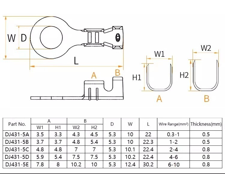 100pcs 5mm battery terminal block Circular grounding strip 3/0AWG DJ431-5E