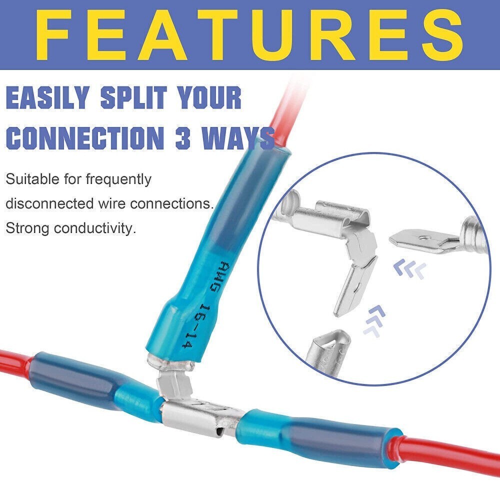 Piggyback Heat Shrink Quick Disconnect Terminal Connector 22-10AWG Crimp Wire US