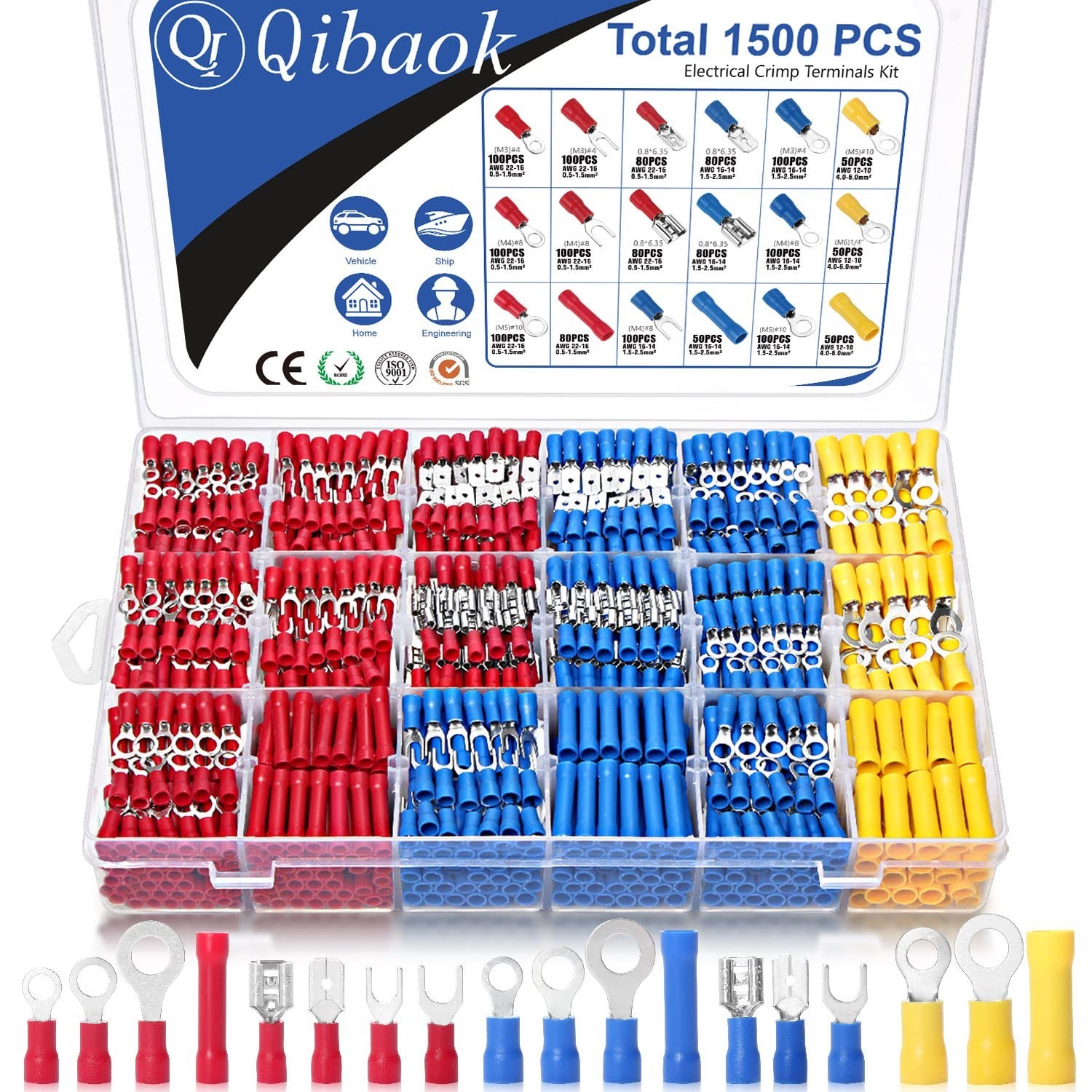 Qibaok 1500pcs Wire Connectors – Insulated Electrical Blue, Red, Yellow