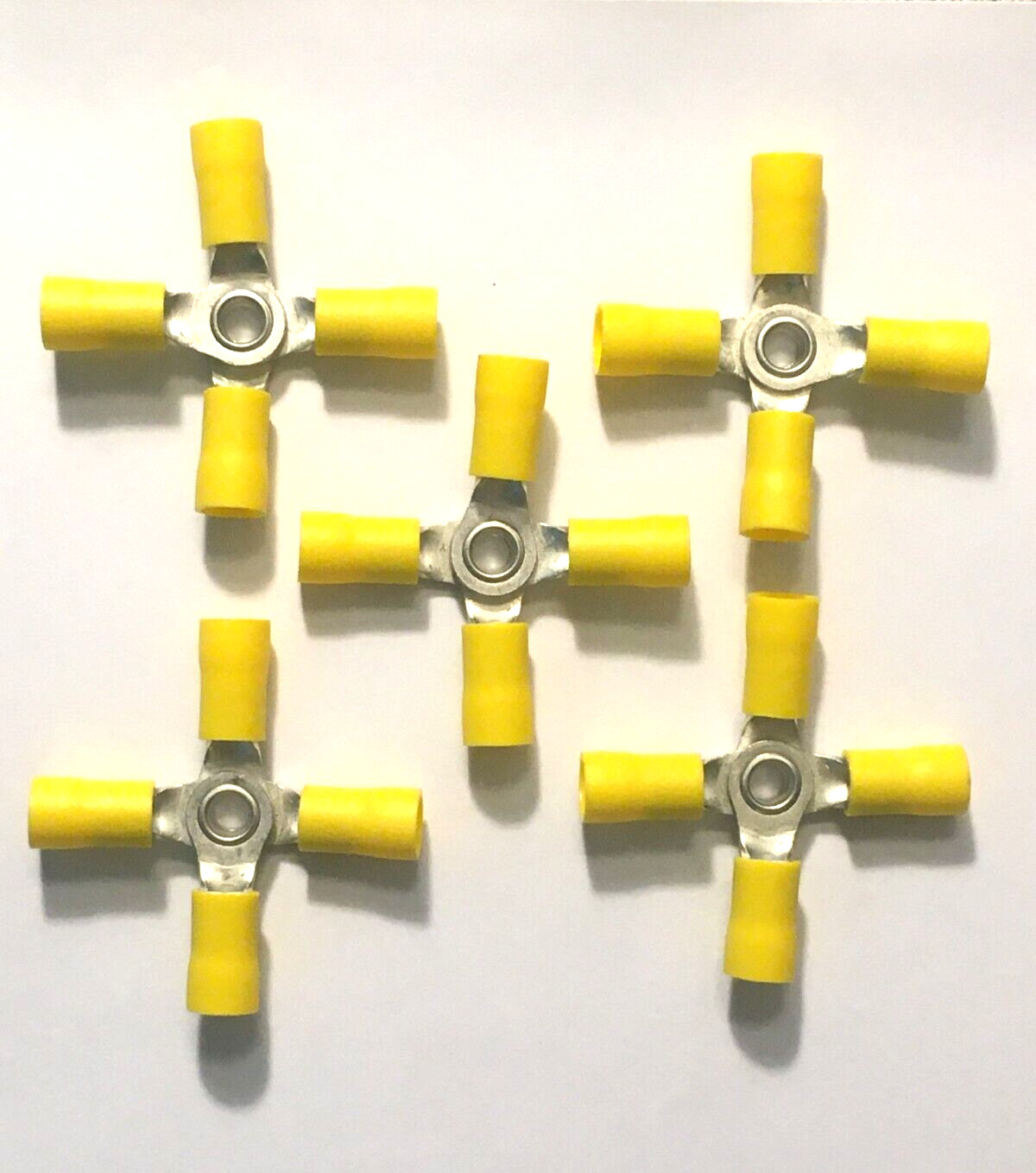 5 Pack 4 Way Butt Connectors Yellow 12-10 AWG PVC Solderless Tin Plated Copper