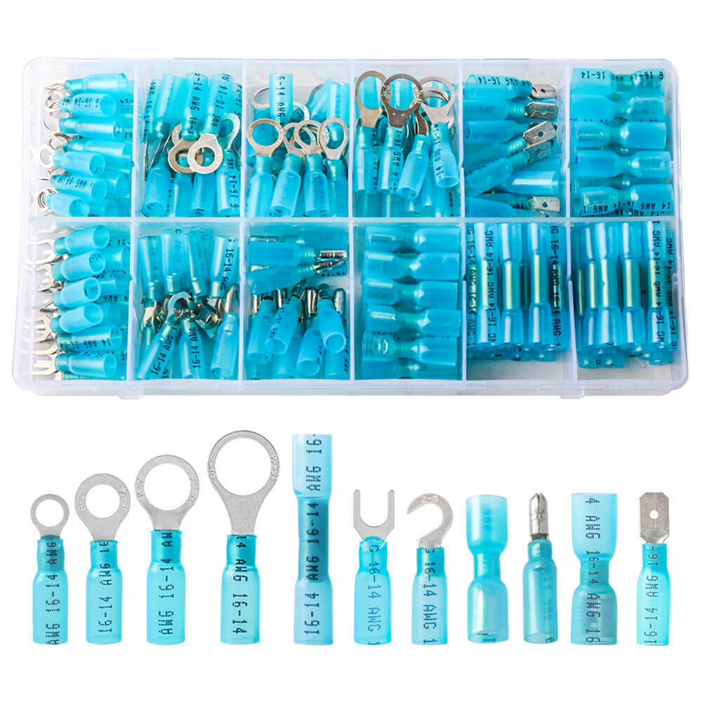 180x 16-14AWG Heat Shrink Wire Connectors Assortment CrimpTerminal Marine Case